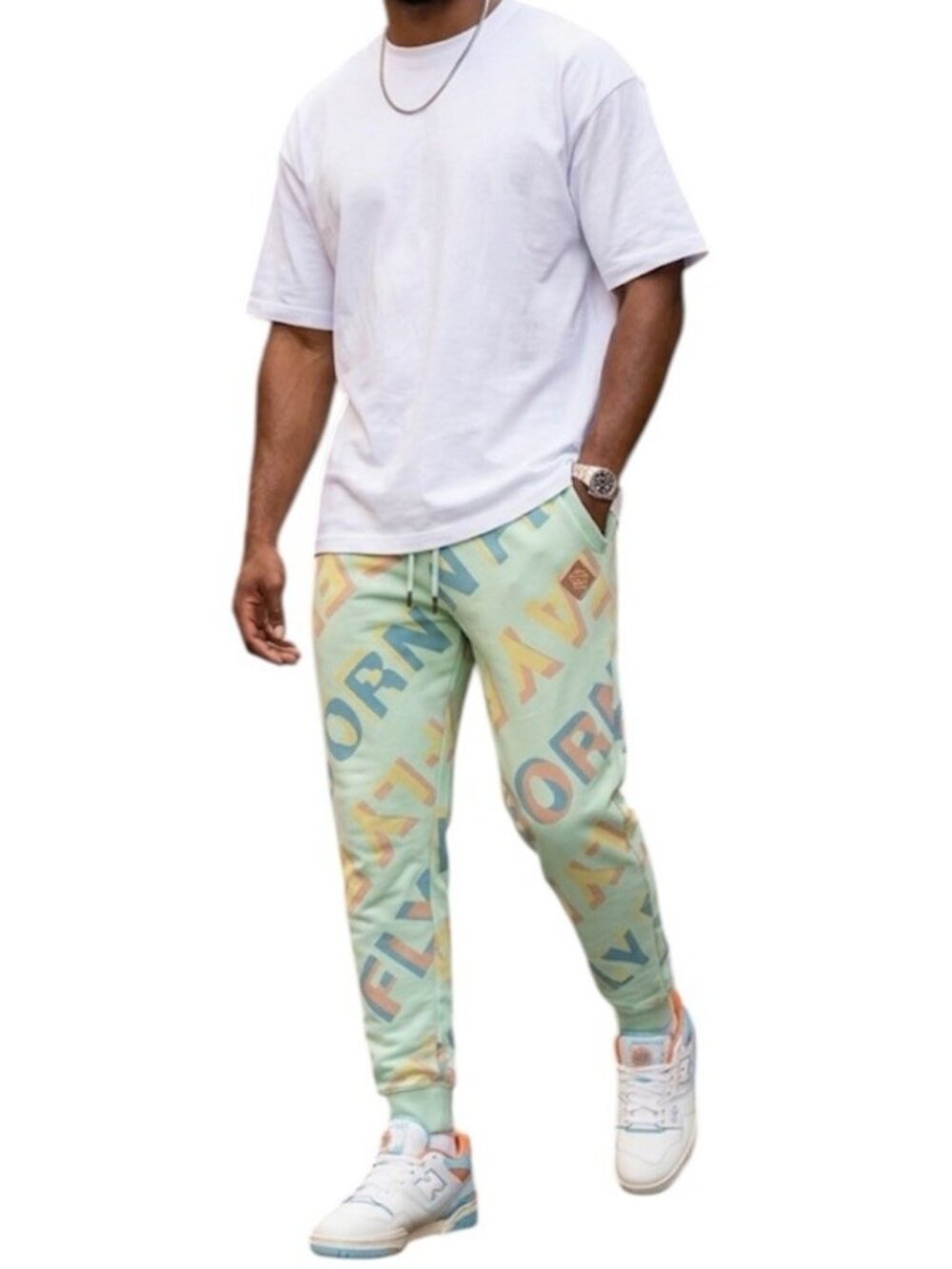 Born Fly Green Multicolor Logo Hipster Athletic Jogger Sweatpants Size Small